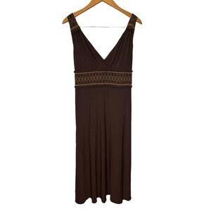 Adrianna Papell Brown Vneck Embroidered Sleeveless Maxi Dress w/ Tie 14